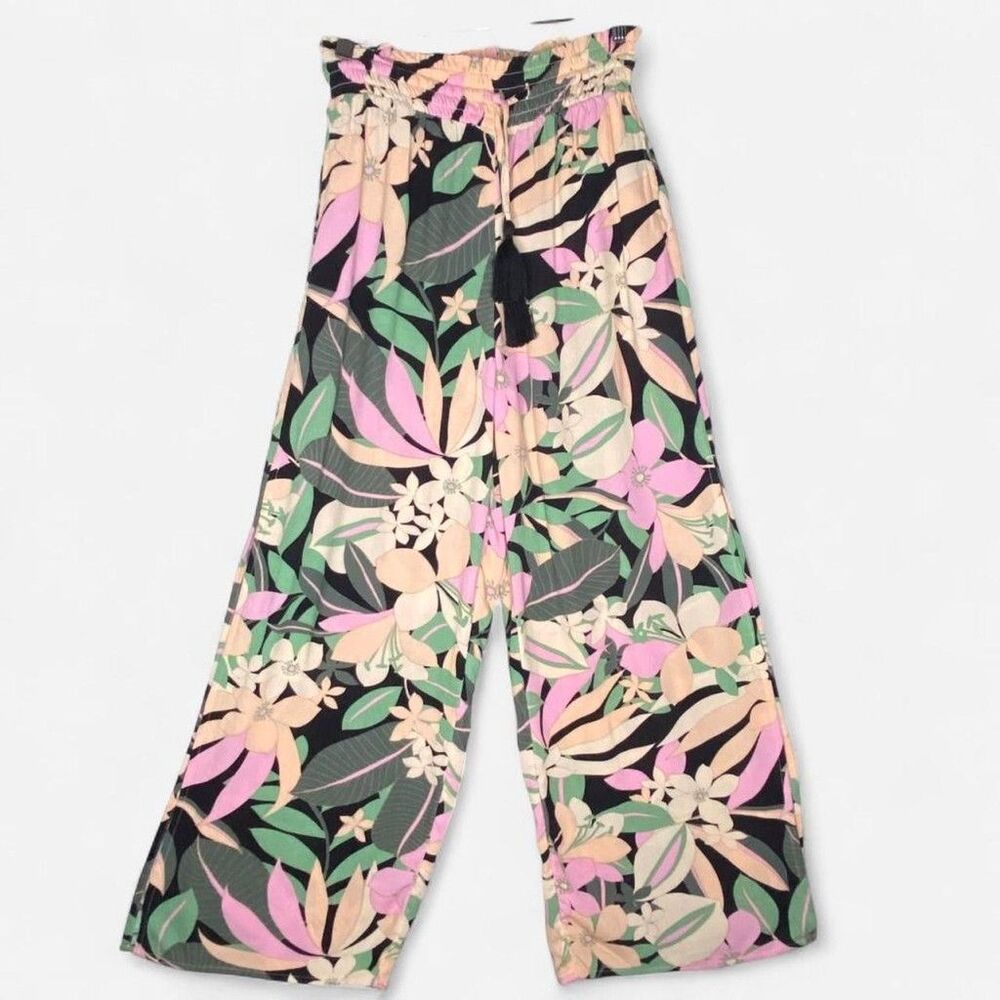 Roxy Pastel Tropical Print Wide Leg Comfort Drawstring Pants XS